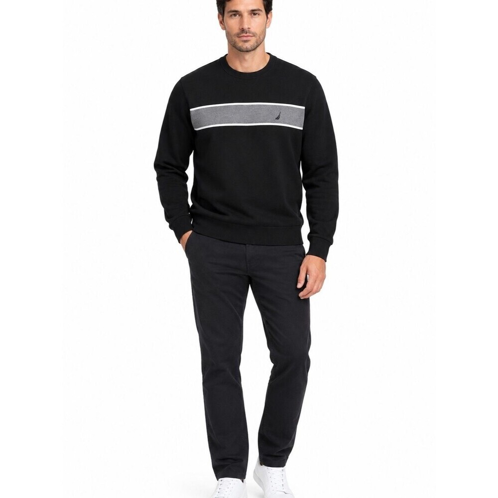 Nautica Black Crewneck Sweater with Gray Chest Stripe